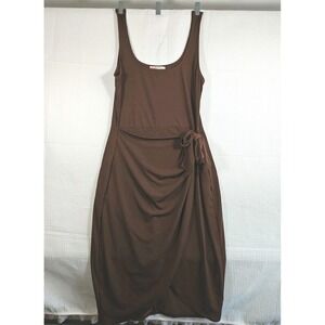 INTEMPO Womens Large Brown Sleeveless Faux Wrap Midi Dress Tie Waist Stretch